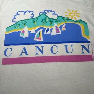 Vintage Souvenir Bye Bye Cancun tee Small Single Stitch 1989 80s 90s geometric